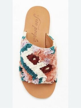 Free People Yuma Boho Woven Mule Blush Multi-Textured Tufted Slide